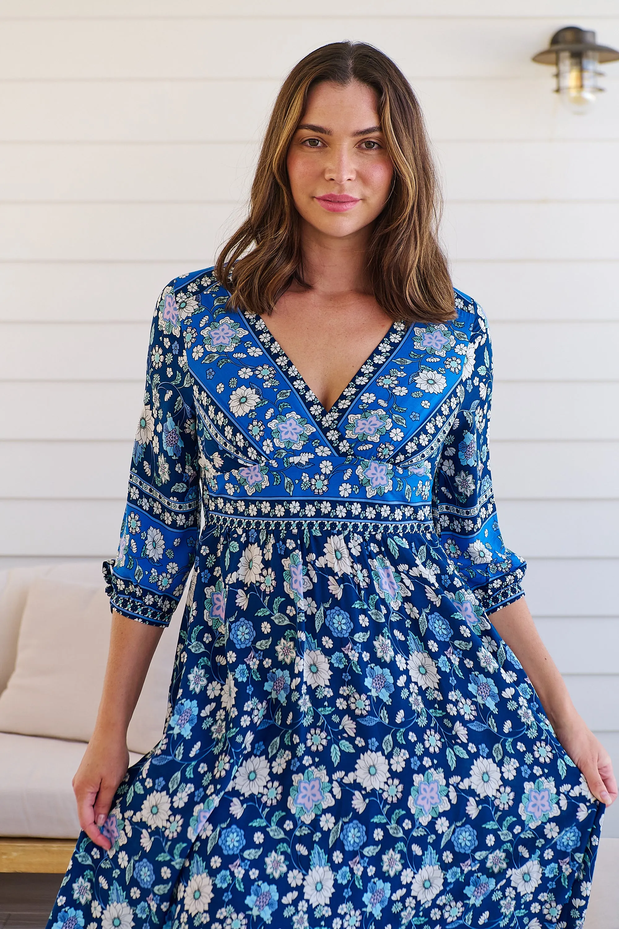 Willow Tie Sleeve Navy/Cobalt Blue Floral Print Maxi Dress