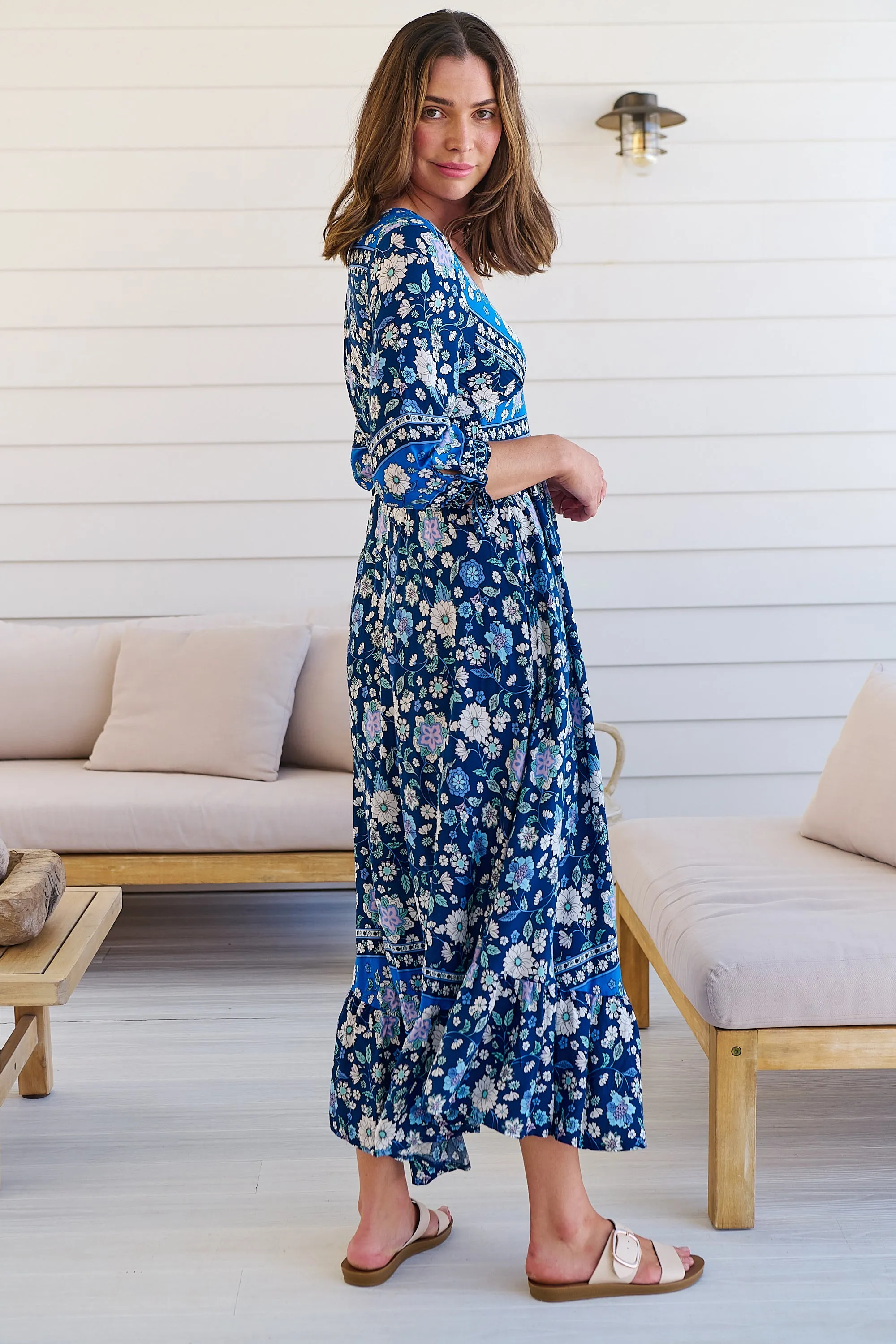 Willow Tie Sleeve Navy/Cobalt Blue Floral Print Maxi Dress