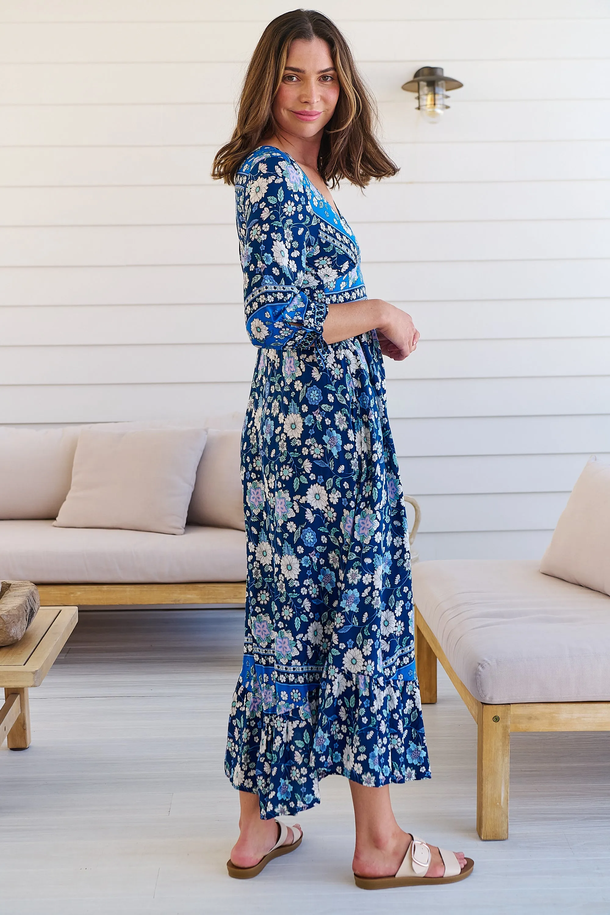 Willow Tie Sleeve Navy/Cobalt Blue Floral Print Maxi Dress