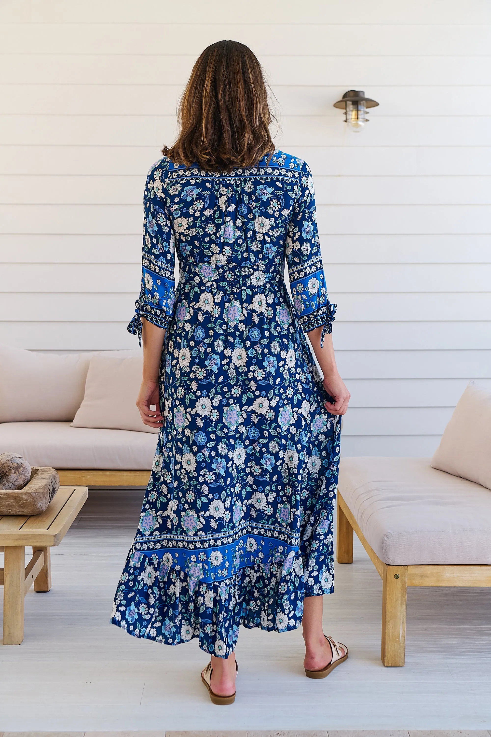 Willow Tie Sleeve Navy/Cobalt Blue Floral Print Maxi Dress