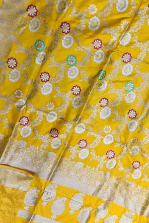 Yellow Banarasi Handloom Meenakari Katan Silk Saree