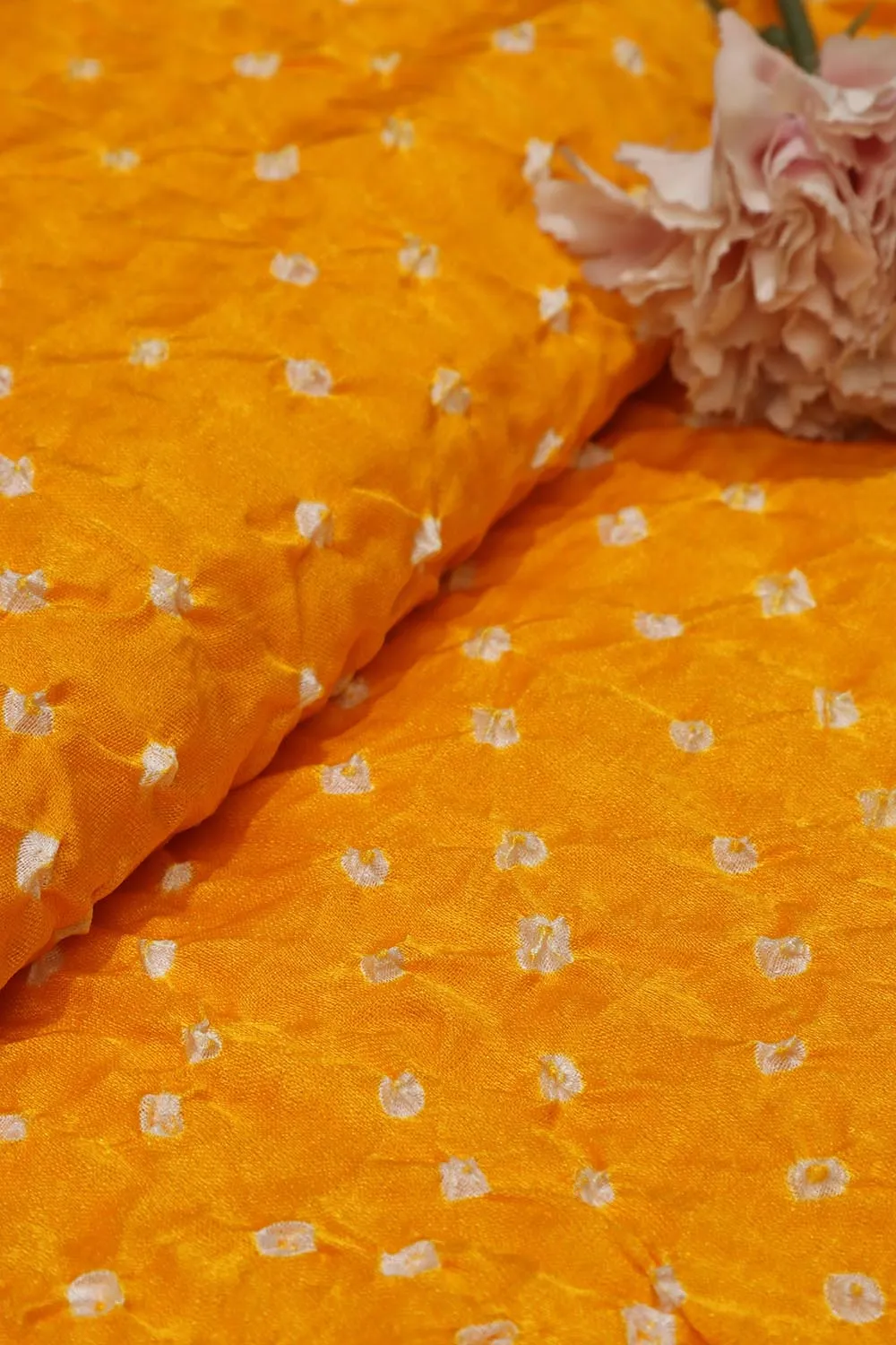 Yellow Bandhani Gajji Silk: Vibrant and Luxurious Fabric ( 1 Mtr )