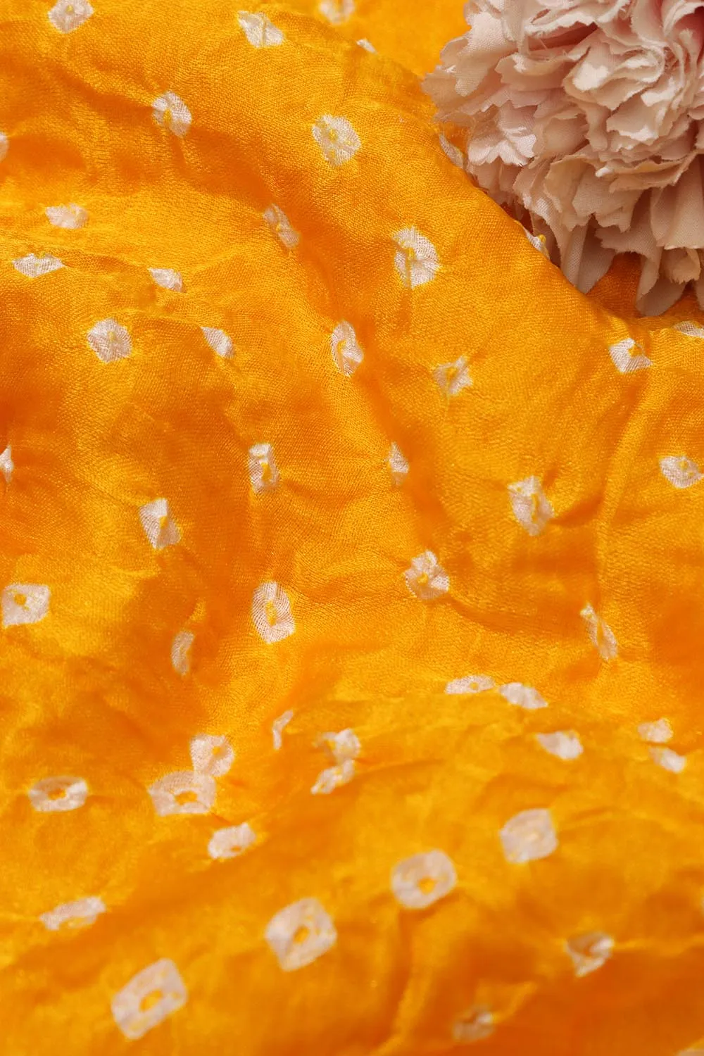 Yellow Bandhani Gajji Silk: Vibrant and Luxurious Fabric ( 1 Mtr )